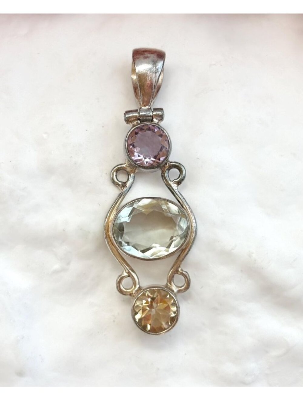 Amethyst, Aquamarine & Citrine Gemstone Sterling Silver Vintage 925 Pendant